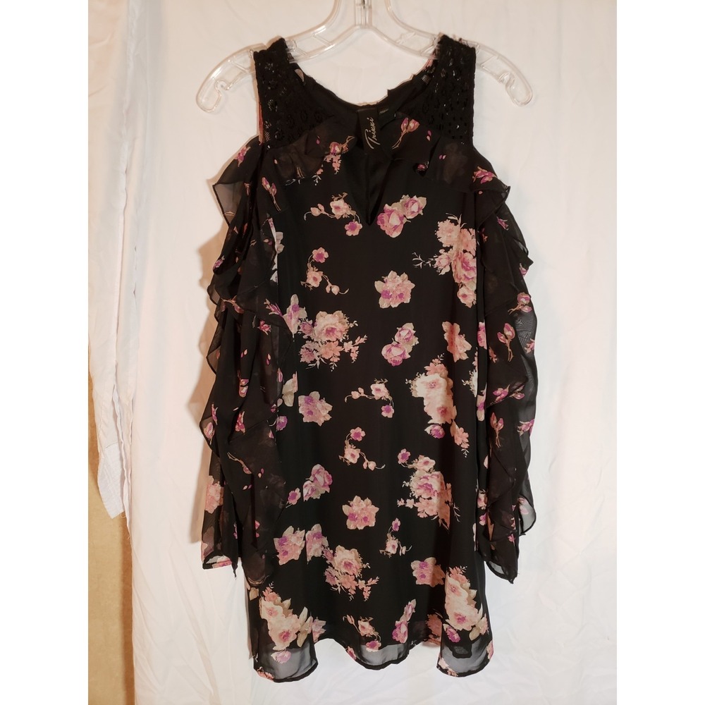 Women's Trixxi Black Floral Cold Shoulder Long Sleeve Dress Size S